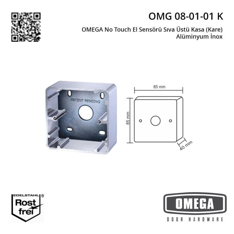 OMEGA No Touch El Sensörü Sıva Üstü Kasa (Kare) Alüminyum İnox