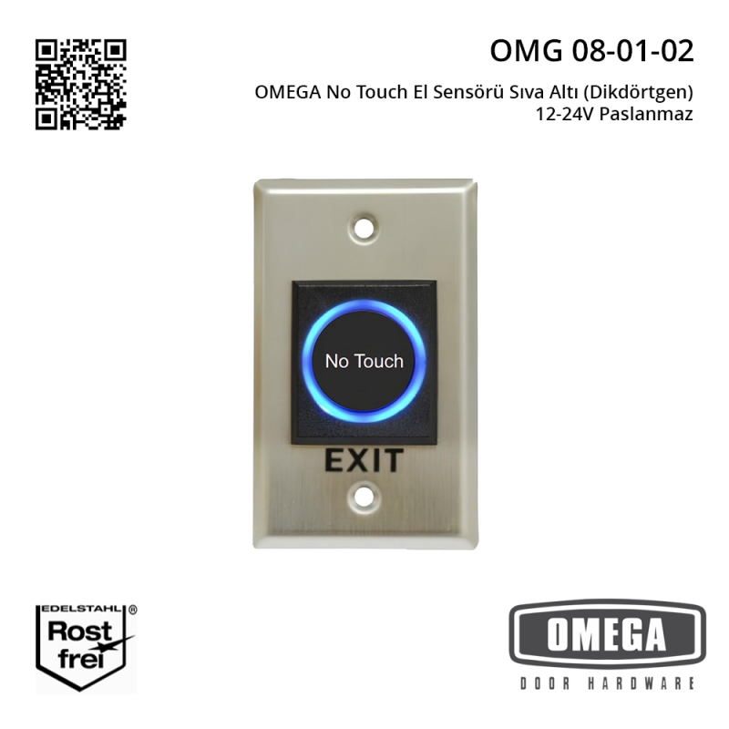 OMEGA No Touch El Sensörü Sıva Altı (Dikdörtgen) 12-24V Paslanmaz