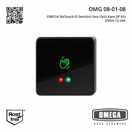 OMEGA NoTouch El Sensörü Sıva Üstü Kare (IP 65) SİYAH 12-24V