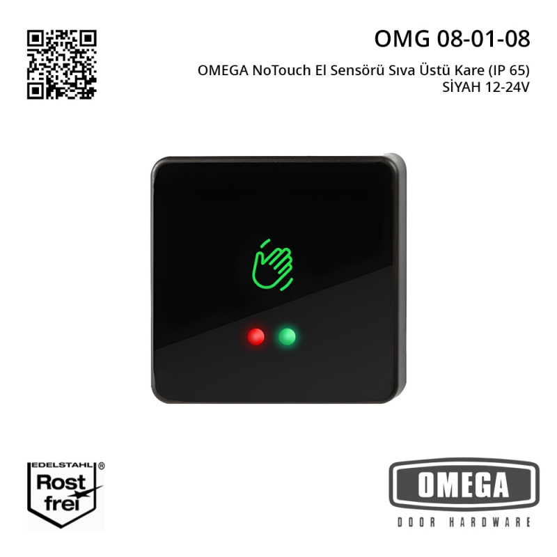 OMEGA NoTouch El Sensörü Sıva Üstü Kare (IP 65) SİYAH 12-24V