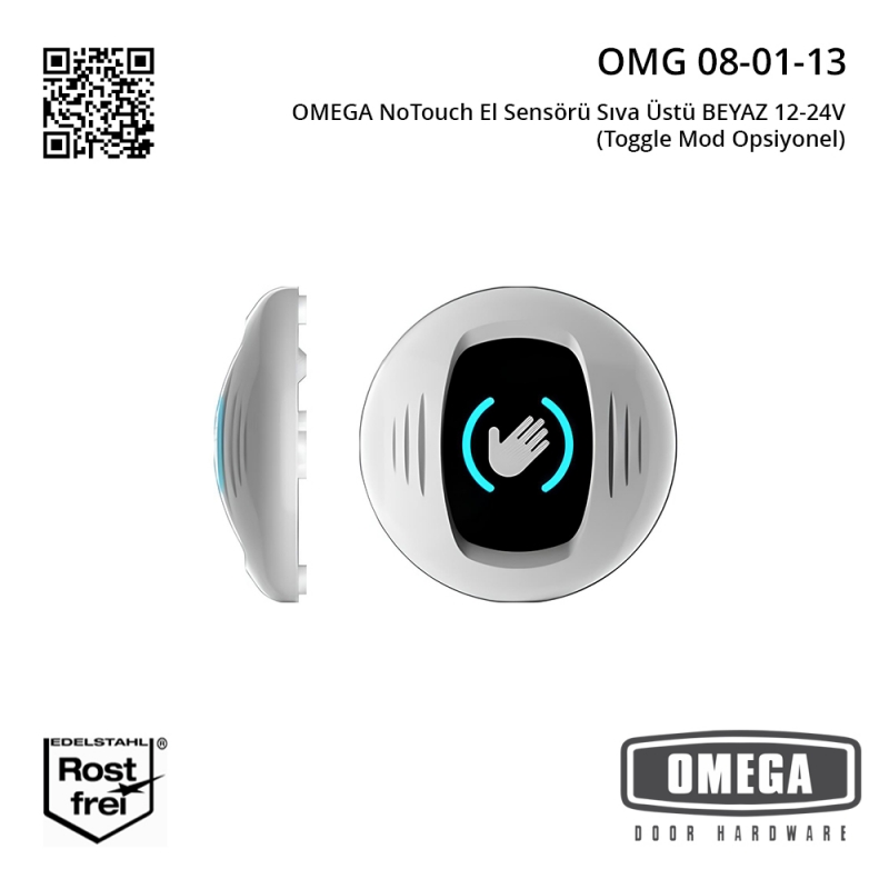 OMEGA NoTouch El Sensörü Sıva Üstü BEYAZ 12-24V (Toggle Mod Opsiyonel)