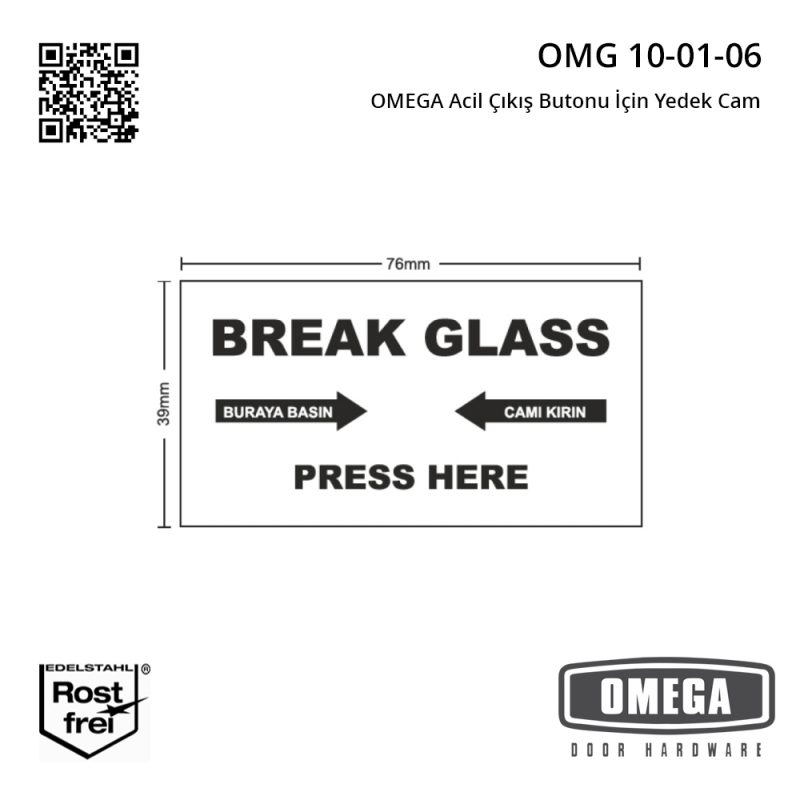 OMEGA Acil Çıkış Butonu İçin Yedek Cam
