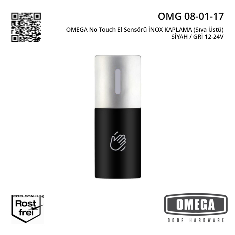 OMEGA No Touch El Sensörü İNOX KAPLAMA (Sıva Üstü) SİYAH / GRİ 12-24V