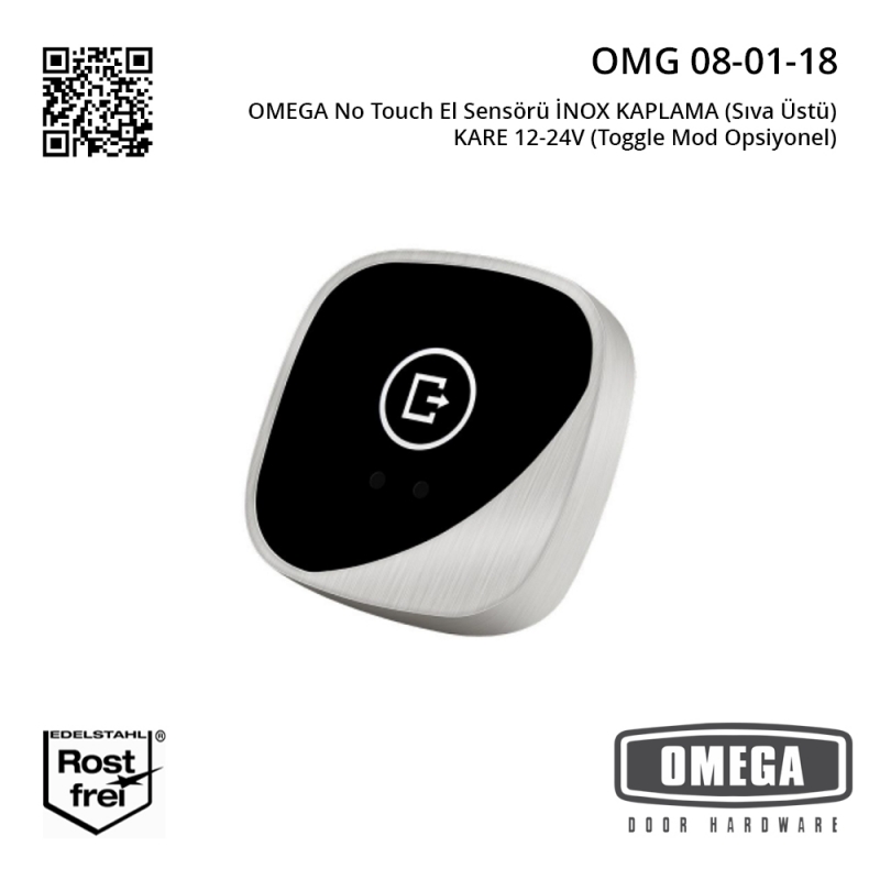 OMEGA No Touch El Sensörü İNOX KAPLAMA (Sıva Üstü) KARE 12-24V (Toggle Mod Opsiyonel)