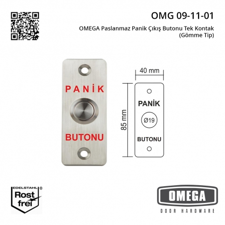 OMEGA Paslanmaz Panik Çıkış Butonu Tek Kontak (Gömme Tip)