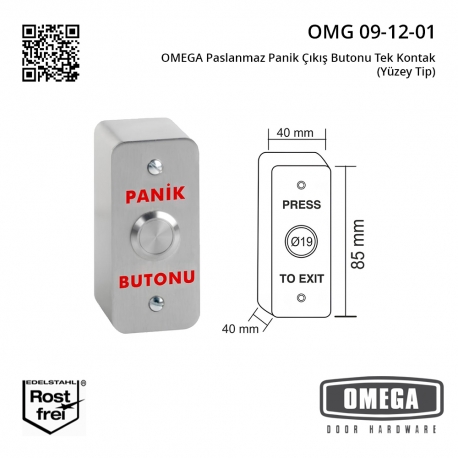 OMEGA Paslanmaz Panik Çıkış Butonu Tek Kontak (Yüzey Tip)