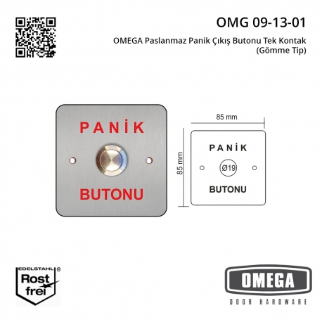 OMEGA Paslanmaz Panik Çıkış Butonu Tek Kontak (Gömme Tip)