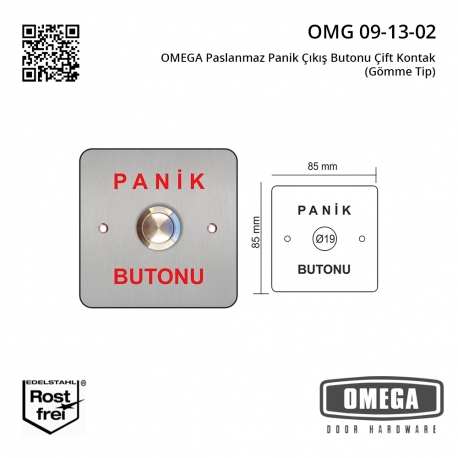 OMEGA Paslanmaz Panik Çıkış Butonu Çift Kontak (Gömme Tip)