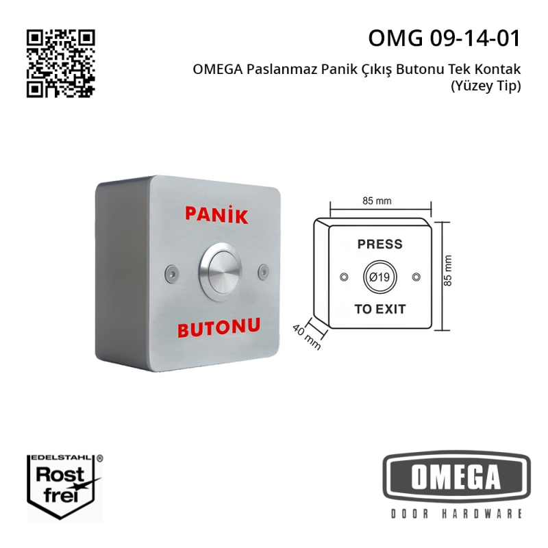 OMEGA Paslanmaz Panik Çıkış Butonu Tek Kontak (Yüzey Tip)