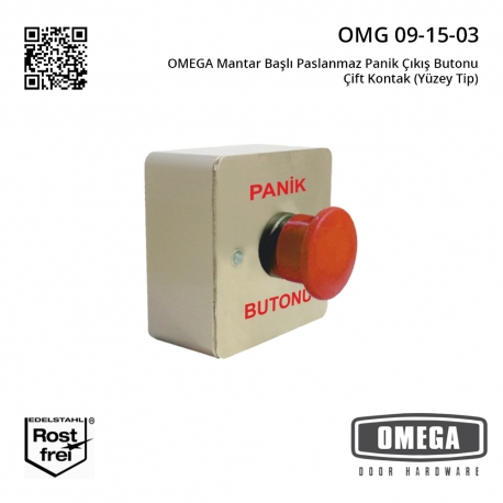 OMEGA Mantar Başlı Paslanmaz Panik Çıkış Butonu Çift Kontak (Yüzey Tip)