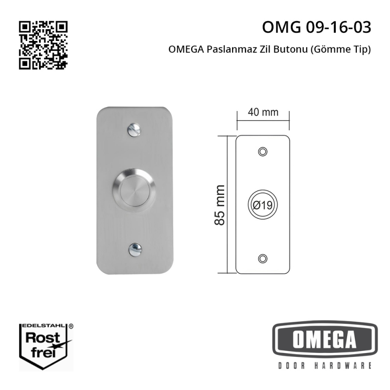 OMEGA Paslanmaz Zil Butonu (Gömme Tip)