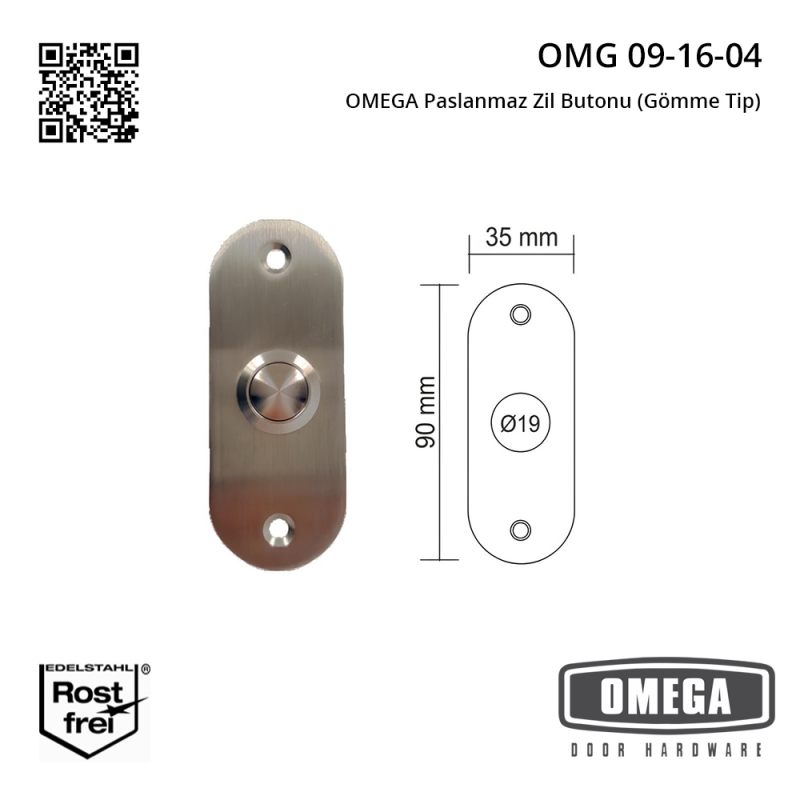 OMEGA Paslanmaz Zil Butonu (Gömme Tip)