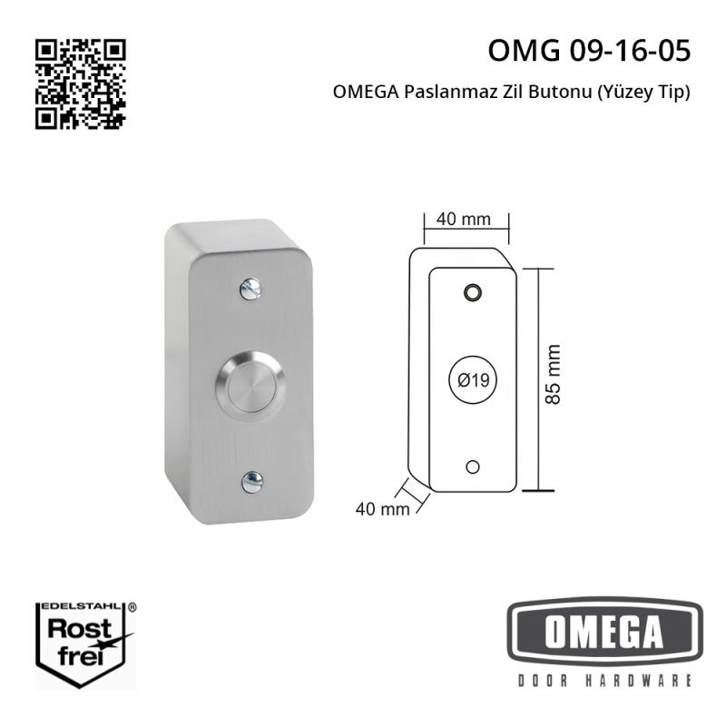OMEGA Paslanmaz Zil Butonu (Yüzey Tip)