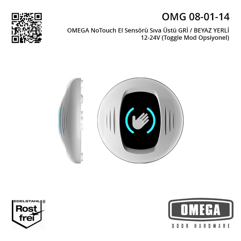 OMEGA NoTouch El Sensörü Sıva Üstü GRİ / BEYAZ YERLİ 12-24V Zaman Rölesi ve Mesafe Rölesi Mevcut (Toggle Mod Opsiyonel)